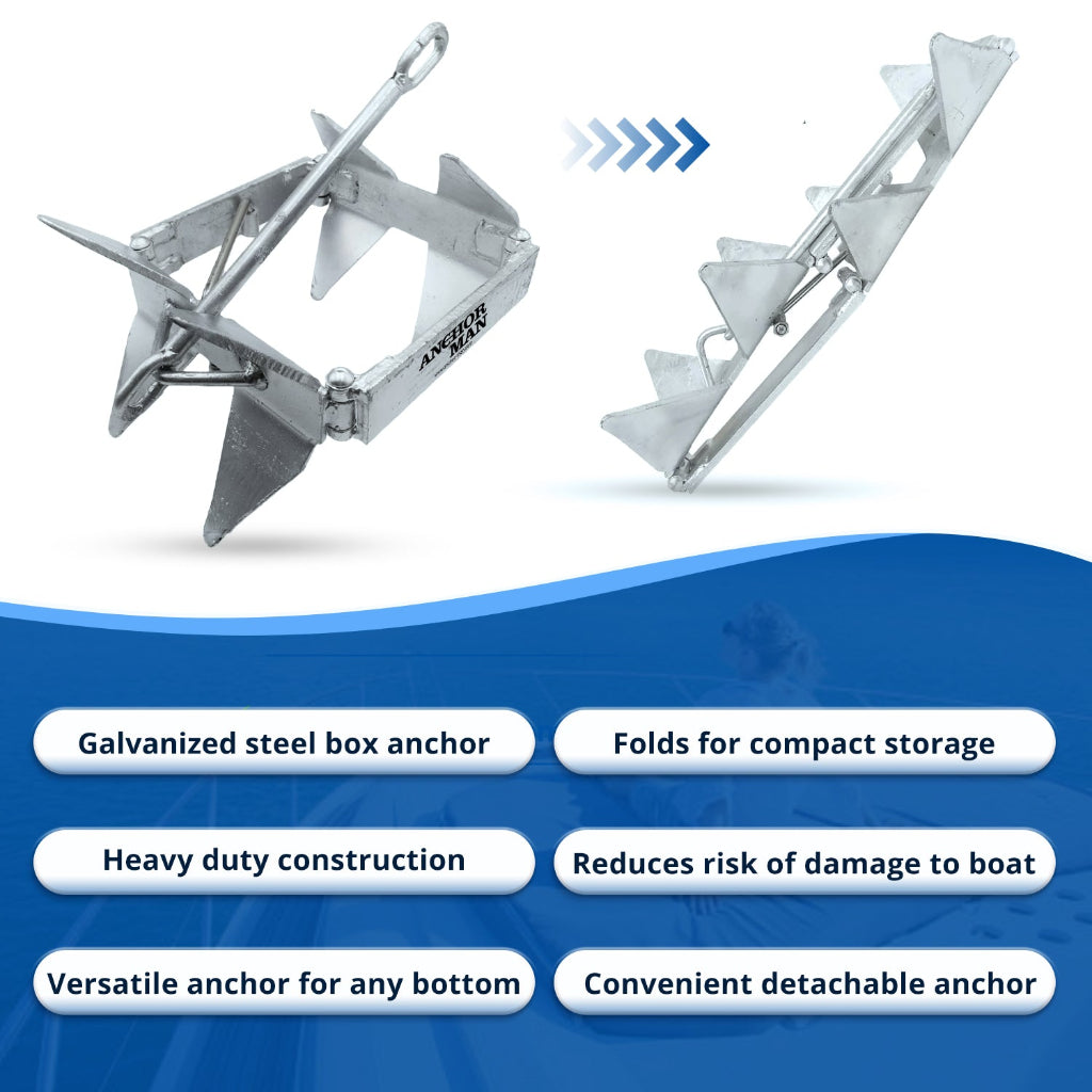 Anchor-Man Box Anchor Kit 19 lbs / 25 lbs - Ultimate Boat Anchor Kit, Hot Dipped Galvanized 9 Gauge Steel Boat Anch