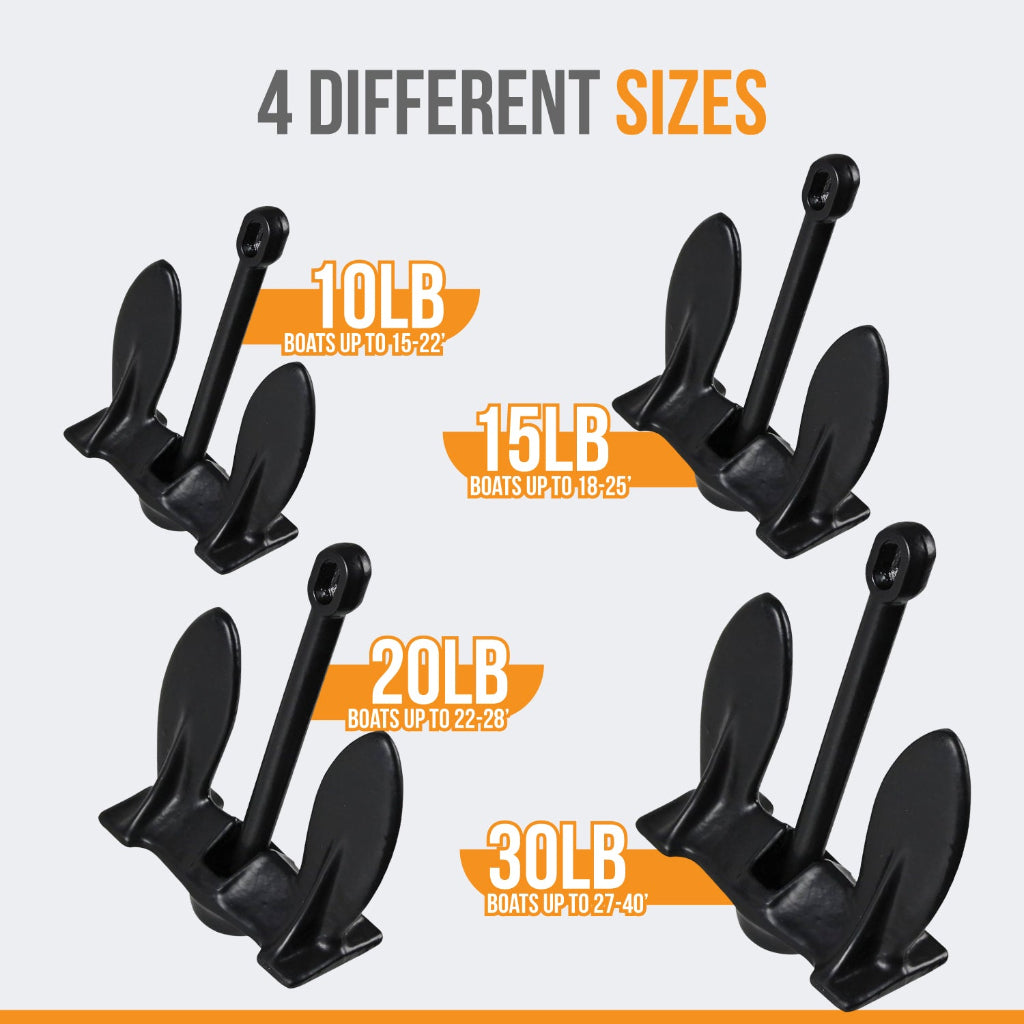 Anchor-Man Navy Anchor(5lb / 10lb / 15lb / 20lb) Black Vinyl Coated Naval Anchors for Boats with Impressive Holding