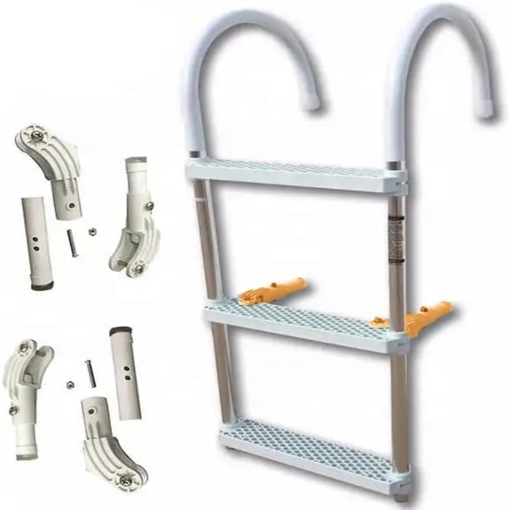 Anchor-Man Folding 3/4 Step Ladder for Fishing, Heavy-Duty Aluminum Pontoon Boat Ladder With Wide Steps, Ideal for 