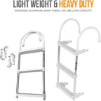 Anchor-Man Folding 3/4 Step Ladder for Fishing, Heavy-Duty Aluminum Pontoon Boat Ladder With Wide Steps, Ideal for 