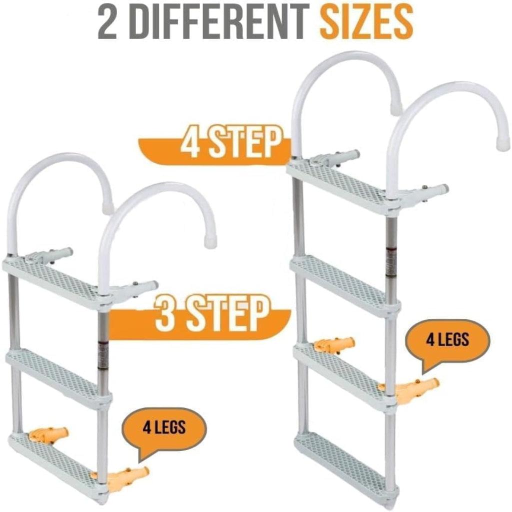 Anchor-Man Folding 3/4 Step Ladder for Fishing, Heavy-Duty Aluminum Pontoon Boat Ladder With Wide Steps, Ideal for 