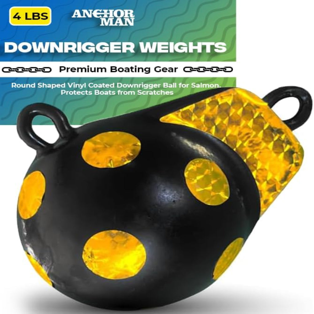 Anchor-Man Downrigger Weights 4lbs 6lbs 10lbs 15lbs - Round Shaped Vinyl Coated Downrigger Ball for Salmon, Protect