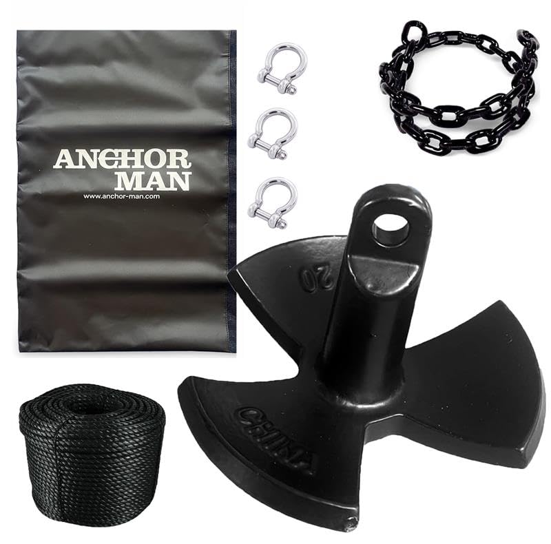 River Anchor Kit 20 lb Vinyl/PVC Coated, 100 ft Nylon Rope, 4 ft PVC-Coated Chain, Bow Shackle, Storage Bag Heavy D Anchor-Man