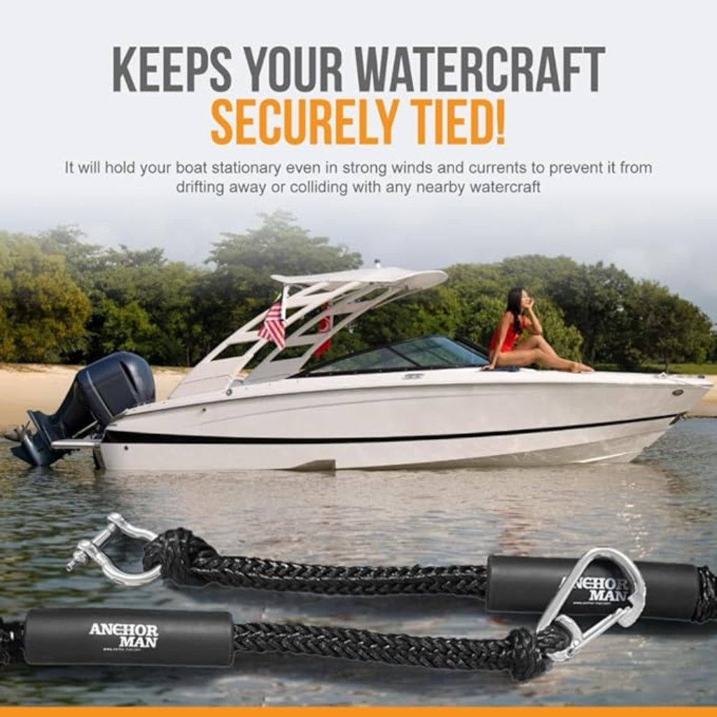 Anchor-Man Boat Bungee Dock Lines 7ft-22ft / 14ft-50ft Heavy-Duty Bungee Anchor Line with 316 Stainless Steel Clips