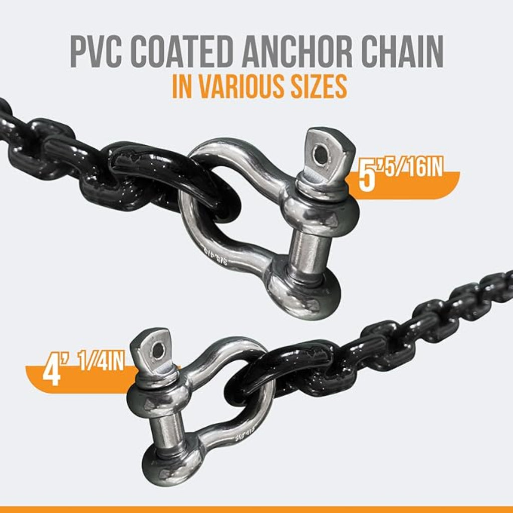 Anchor-Man PVC Coated Boat Anchor Chain with Stainless Steel Shackles Heavy-Duty, Corrosion-Resistant Marine Safety
