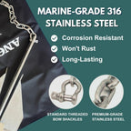 Anchor-Man Stainless Steel Boat Anchor Chain, Marine Grade, High Break Load with 2 Advanced Stainless Steel Shackle