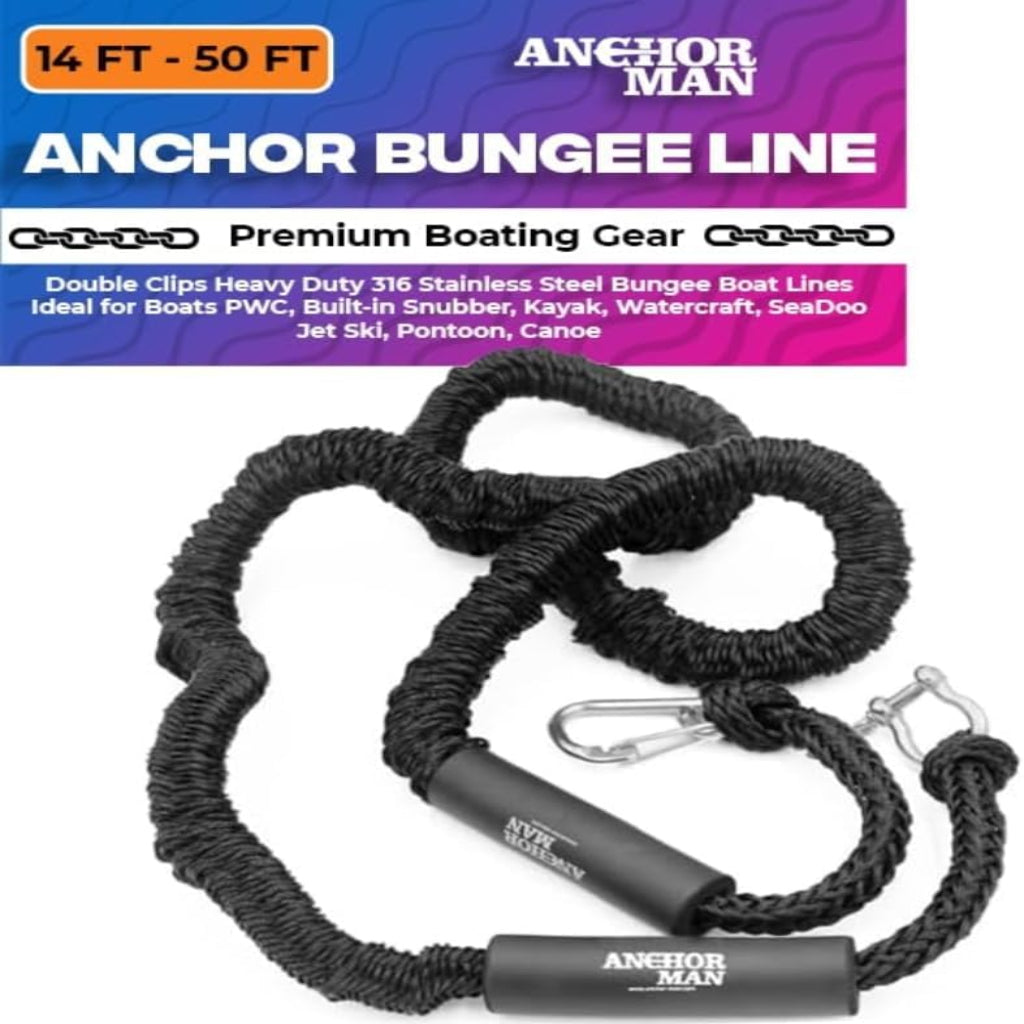Anchor-Man Boat Bungee Dock Lines 7ft-22ft / 14ft-50ft Heavy-Duty Bungee Anchor Line with 316 Stainless Steel Clips