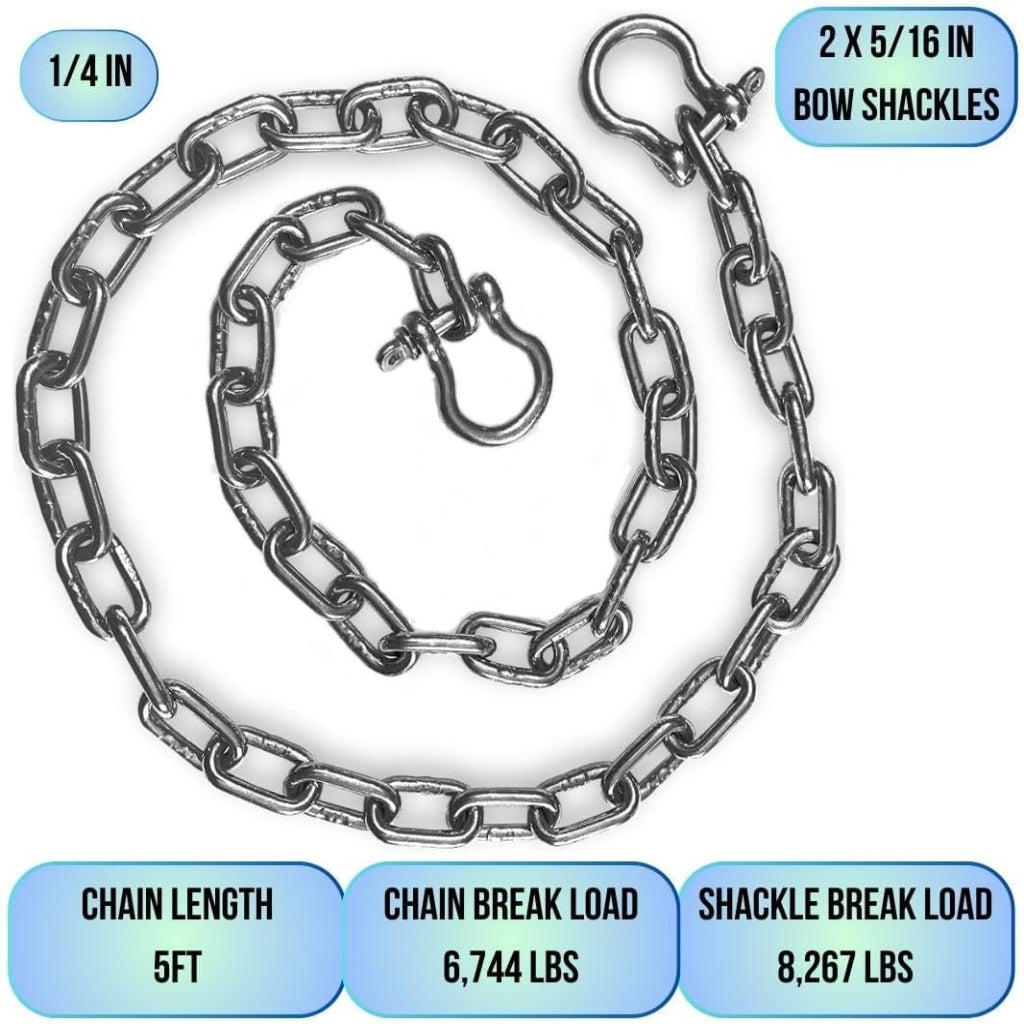 Anchor-Man Stainless Steel Boat Anchor Chain, Marine Grade, High Break Load with 2 Advanced Stainless Steel Shackle