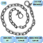 Anchor-Man Stainless Steel Boat Anchor Chain, Marine Grade, High Break Load with 2 Advanced Stainless Steel Shackle
