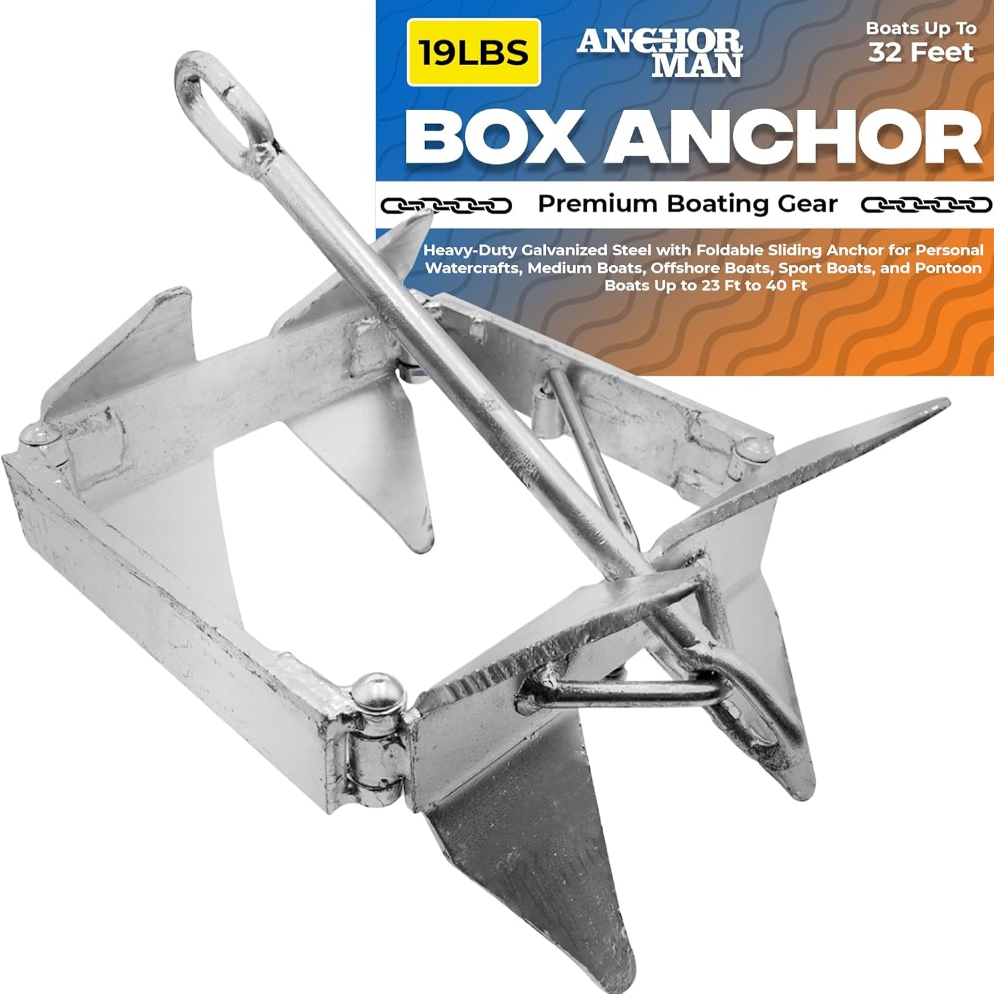 Anchor-Man Boat Slide Box Anchors, 100 Hot Dipped Galvanized Foldable Sliding Cube Anchor Suitable for 23 to 40ft O
