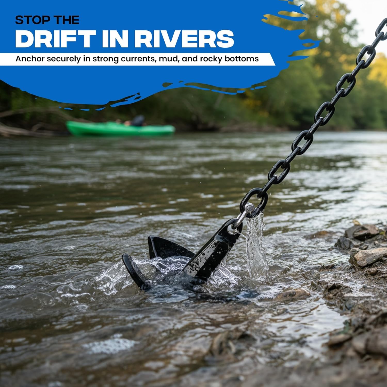Richter Anchor Kit 18lbs with Slip Ring Design, Vinyl/PVC Coated, 100ft Nylon Rope, 4ft PVC-Coated Chain, Bow Shack Anchor-Man