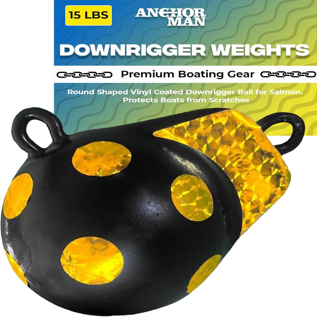 Anchor-Man Downrigger Weights 4lbs 6lbs 10lbs 15lbs - Round Shaped Vinyl Coated Downrigger Ball for Salmon, Protect