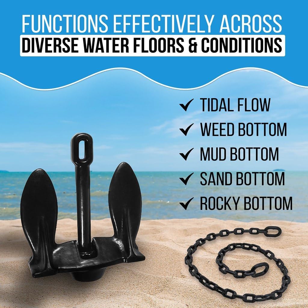 Jet Ski Anchor Kit Kayak Anchor Kit PVC Coated Boat Anchor Chain with Stainless Steel Shackles with 50 Feet Rope An Anchor-Man