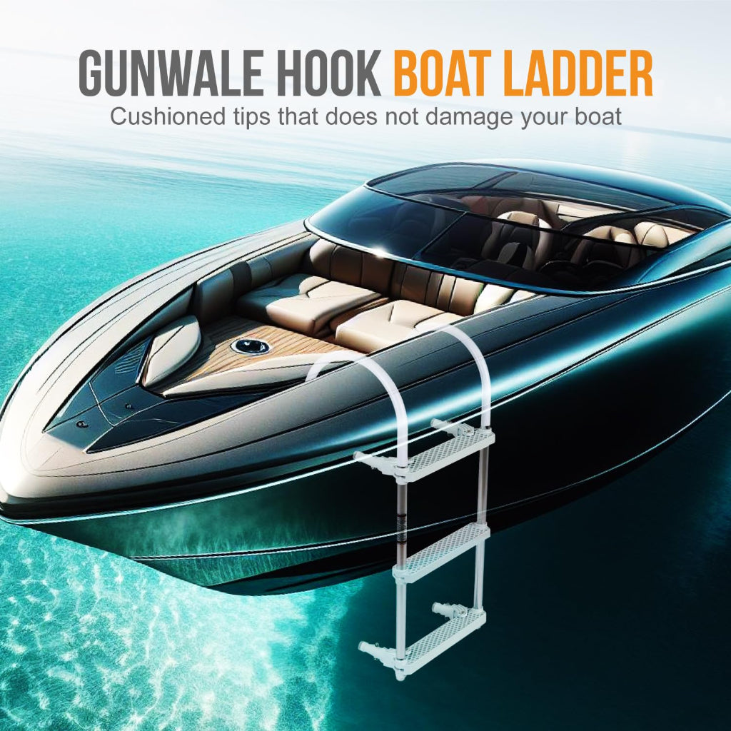 Anchor-Man Folding 3/4 Step Ladder for Fishing, Heavy-Duty Aluminum Pontoon Boat Ladder With Wide Steps, Ideal for 