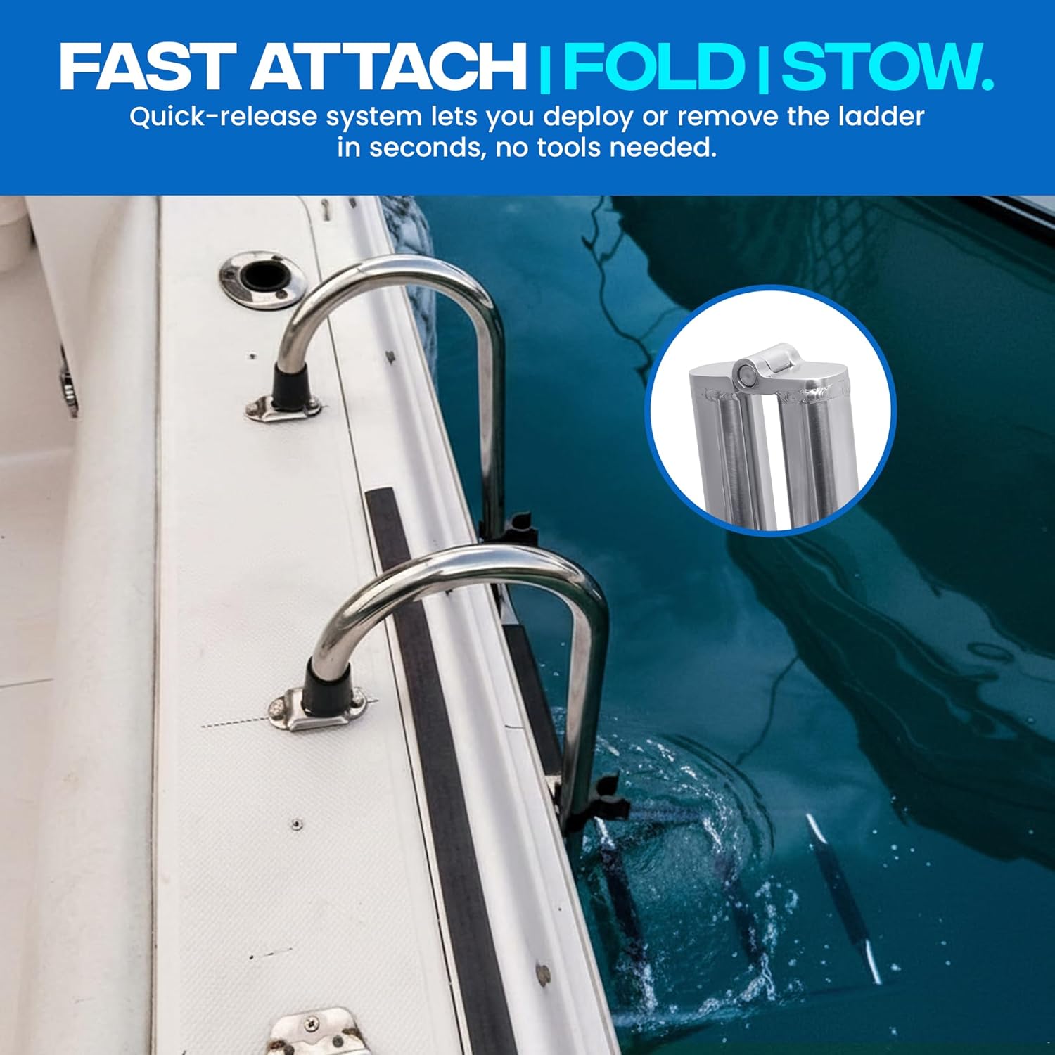 4 Step Mount Ladder, Stainless Steel, Foldable 46 L x 14W, 29 Stowed, Durable Boat Boarding Ladder Anchor-Man