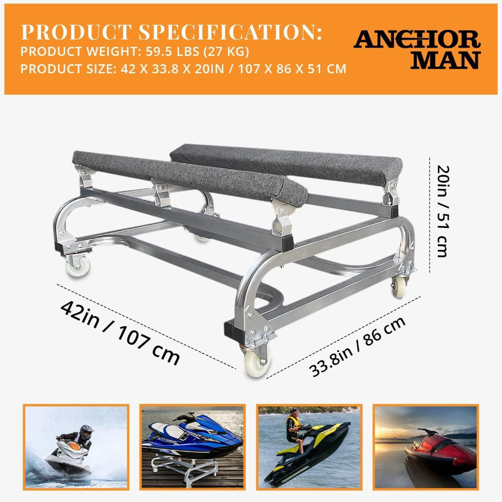 Anchor-Man Jet Ski Dolly, Small Boat Dolly Jetski Stand for Moving Watercraft, Adjustable Jet Ski Trailer with 4 Ca
