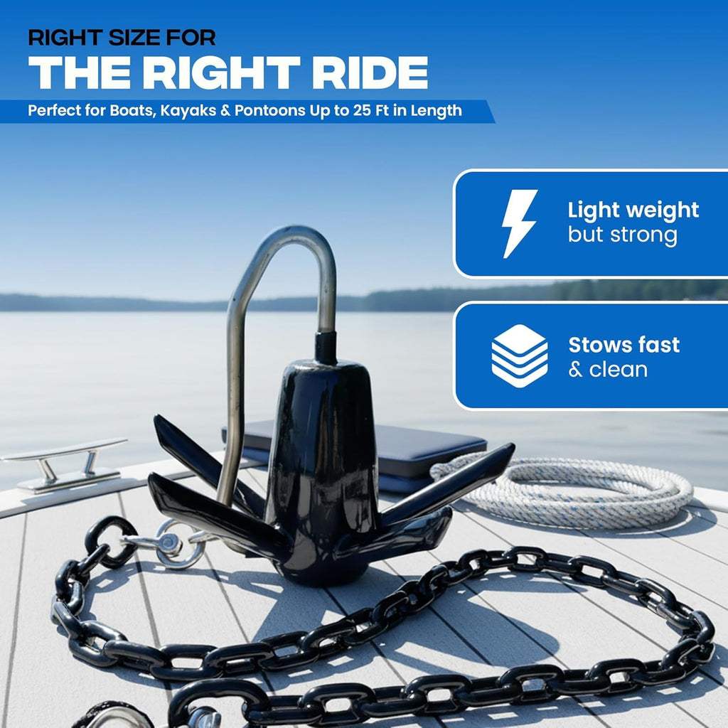 Richter Anchor Kit 18lbs with Slip Ring Design, Vinyl/PVC Coated, 100ft Nylon Rope, 4ft PVC-Coated Chain, Bow Shack Anchor-Man