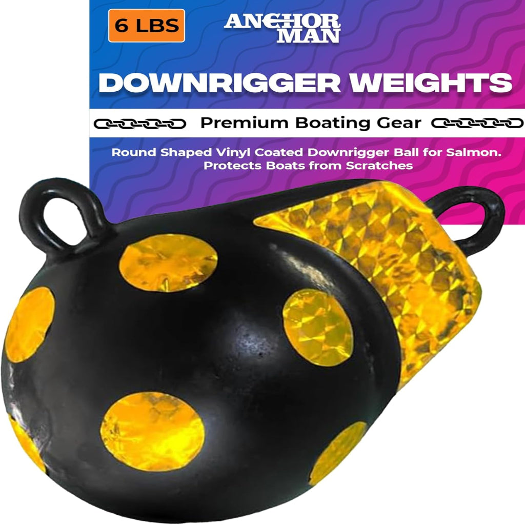 Anchor-Man Downrigger Weights 4lbs 6lbs 10lbs 15lbs - Round Shaped Vinyl Coated Downrigger Ball for Salmon, Protect