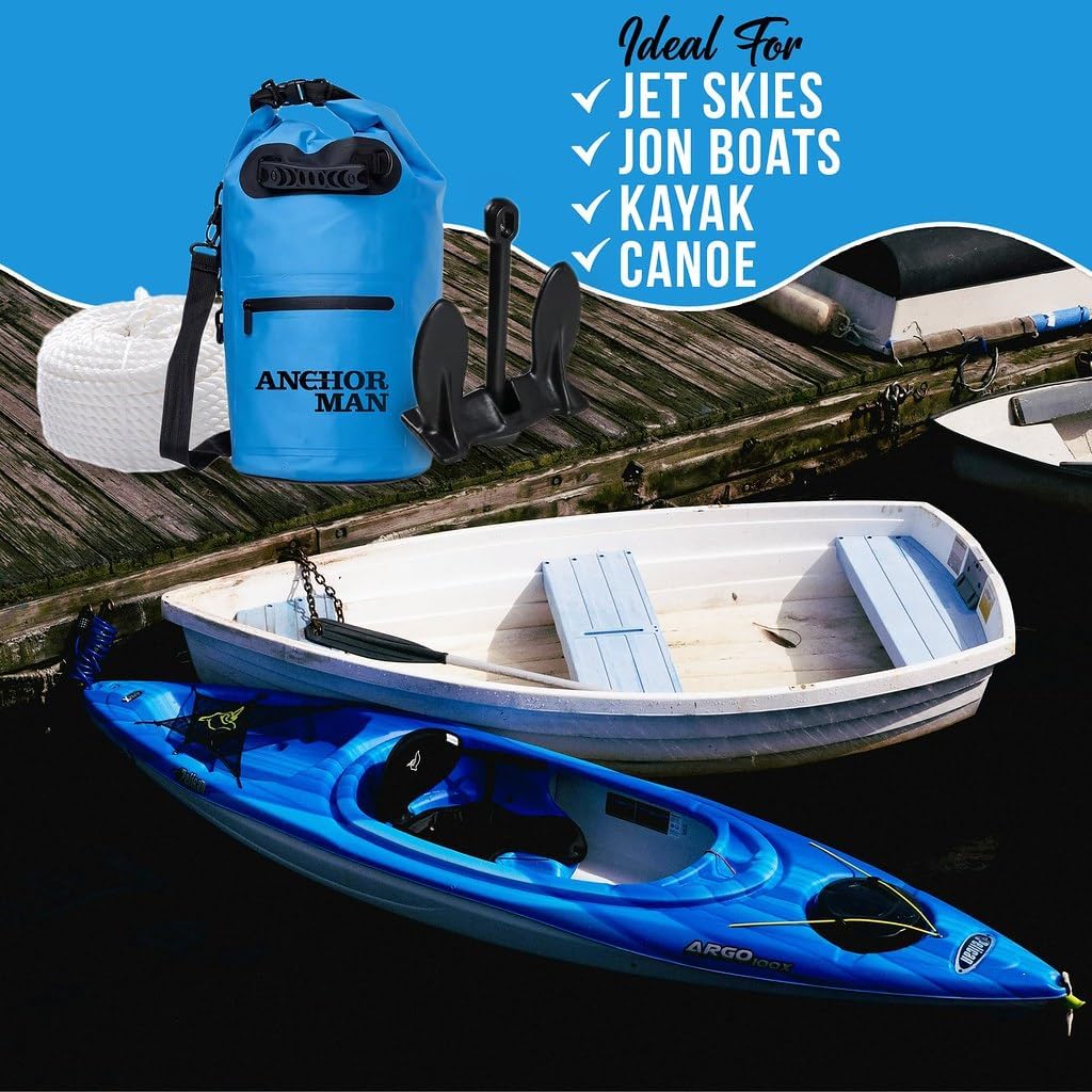 Jet Ski Anchor Kit Kayak Anchor Kit PVC Coated Boat Anchor Chain with Stainless Steel Shackles with 50 Feet Rope An Anchor-Man