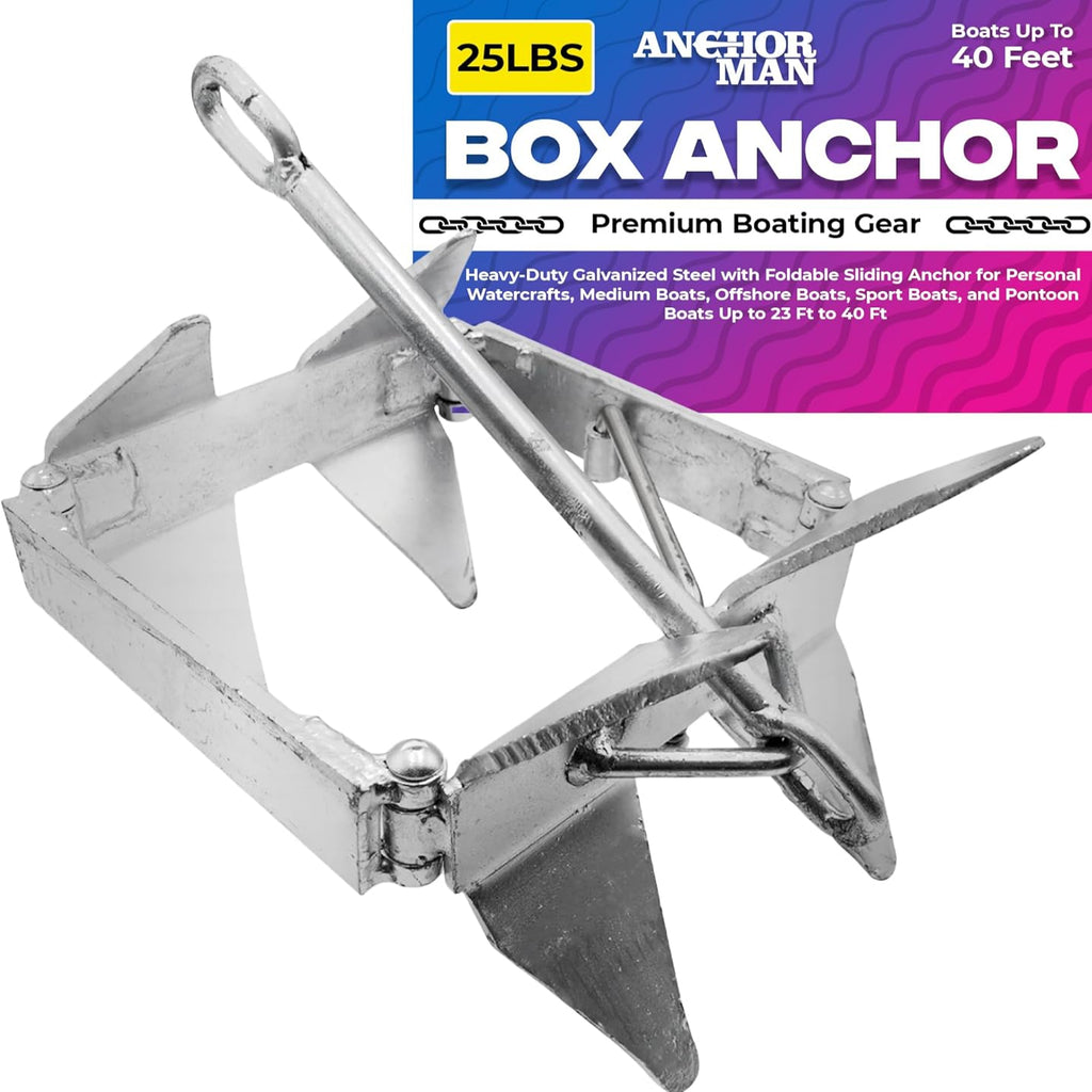 Anchor-Man Boat Slide Box Anchors, 100 Hot Dipped Galvanized Foldable Sliding Cube Anchor Suitable for 23 to 40ft O