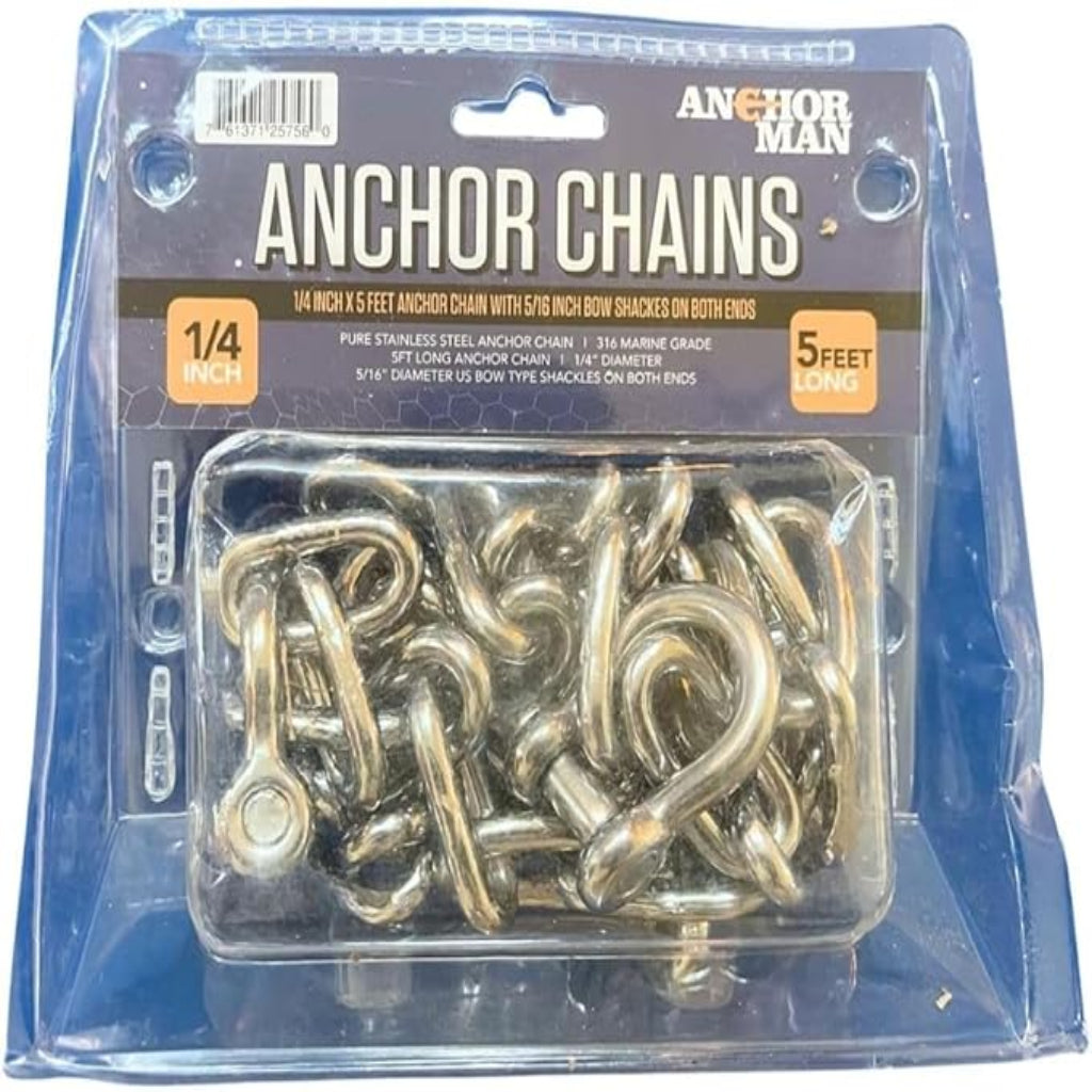 Anchor-Man Stainless Steel Boat Anchor Chain, Marine Grade, High Break Load with 2 Advanced Stainless Steel Shackle