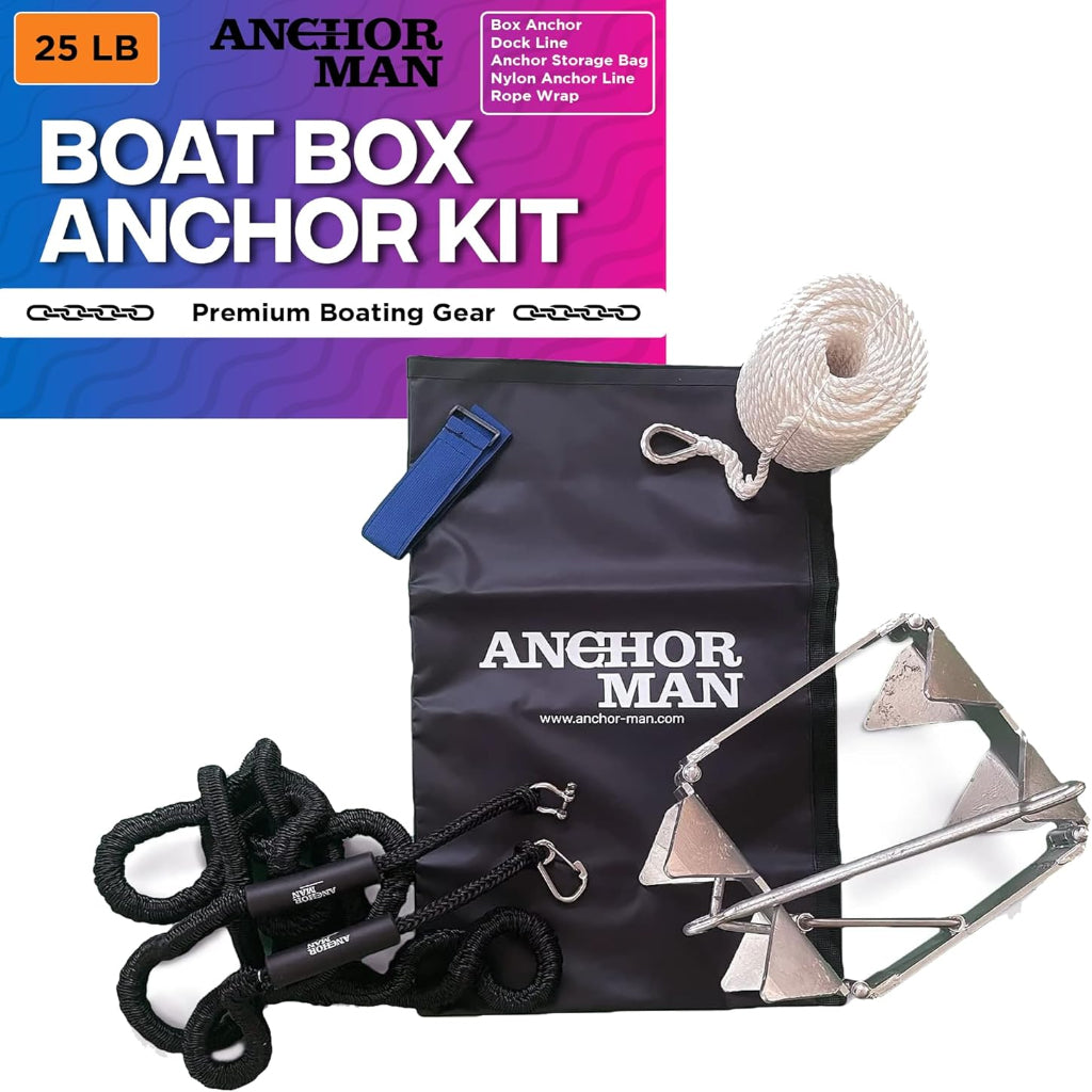 Anchor-Man Box Anchor Kit 19 lbs / 25 lbs - Ultimate Boat Anchor Kit, Hot Dipped Galvanized 9 Gauge Steel Boat Anch
