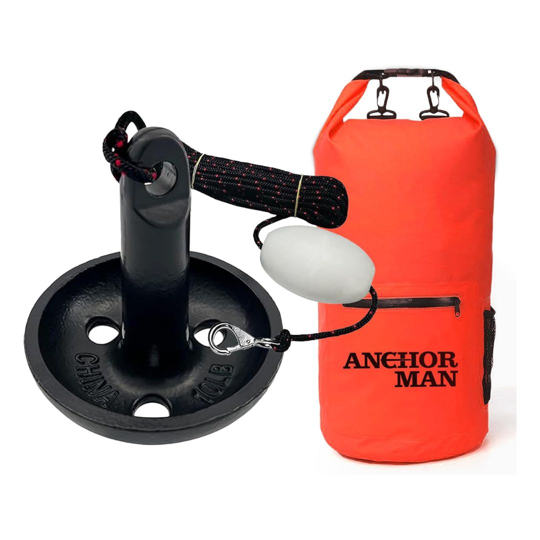 Anchor-Man Anchors Folding Kayak Grapnel Anchor, 8LB Mushroom Anchor, Complete Jet Ski Anchor Kit with PVC Coated C