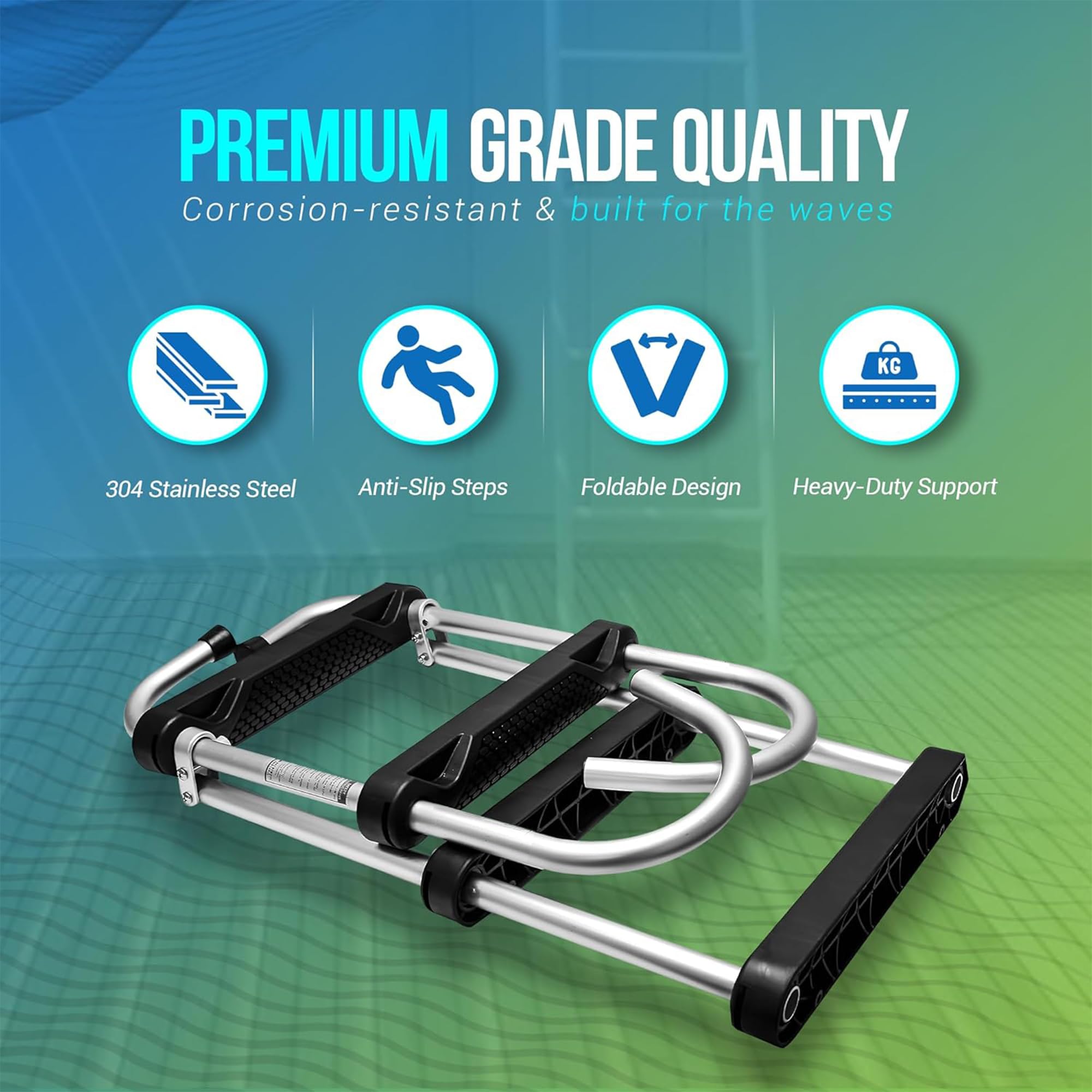 4 Step Ladder 44 x 14 , Aluminum Folding Ladder for Boat Heavy-Duty 400lb Capacity Non-Slip Marine Step Ladder Ligh Anchor-Man
