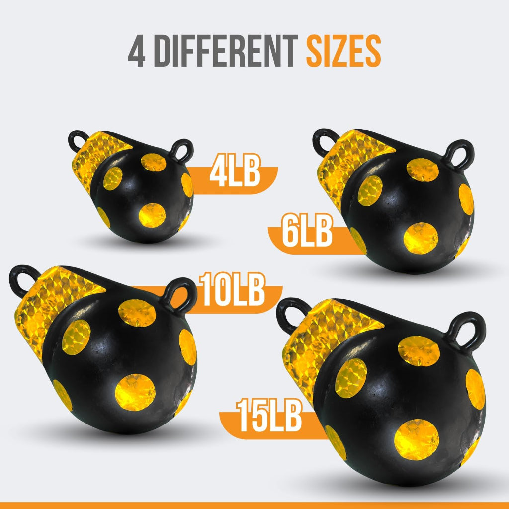 Anchor-Man Downrigger Weights 4lbs 6lbs 10lbs 15lbs - Round Shaped Vinyl Coated Downrigger Ball for Salmon, Protect