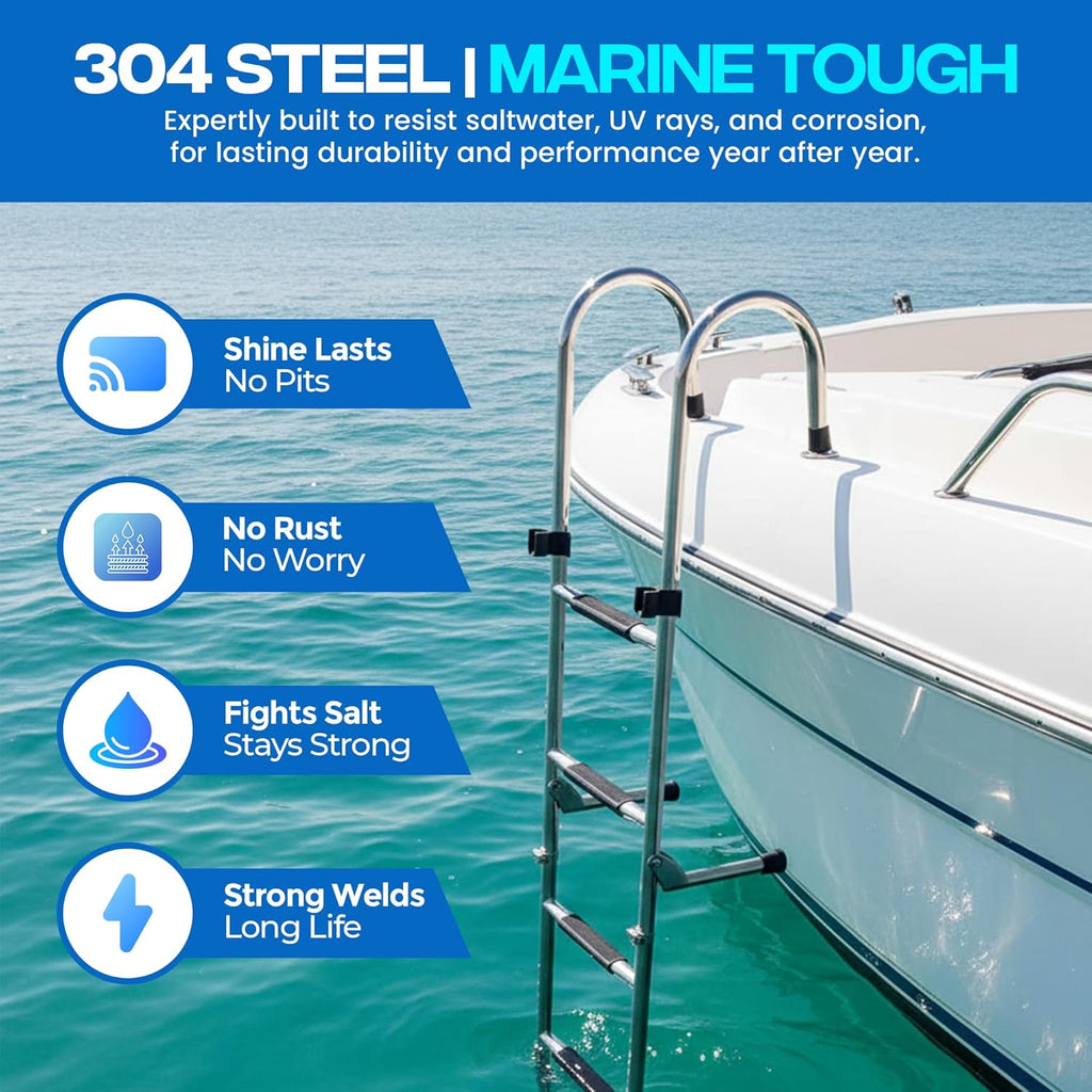 4 Step Mount Ladder, Stainless Steel, Foldable 46 L x 14W, 29 Stowed, Durable Boat Boarding Ladder Anchor-Man
