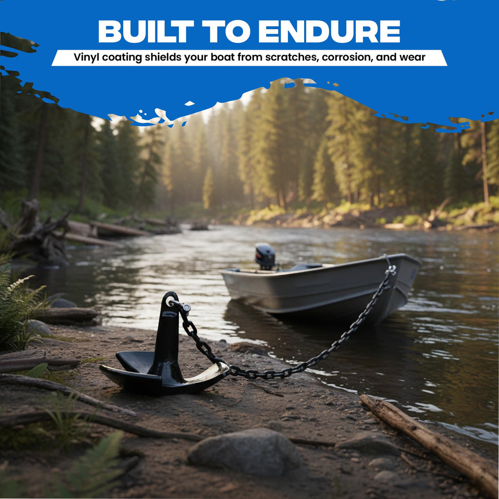 River Anchor Kit 30lbs, Vinyl/PVC Coated, 100 ft Nylon Rope, 4 ft PVC-Coated Chain, Bow Shackle, Storage Bag, Heavy Anchor-Man