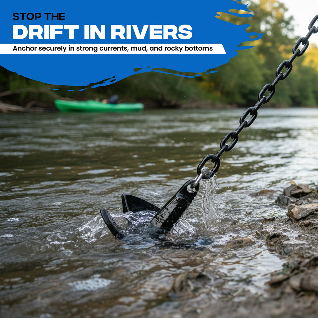 River Anchor Kit 30lbs, Vinyl/PVC Coated, 100 ft Nylon Rope, 4 ft PVC-Coated Chain, Bow Shackle, Storage Bag, Heavy Anchor-Man