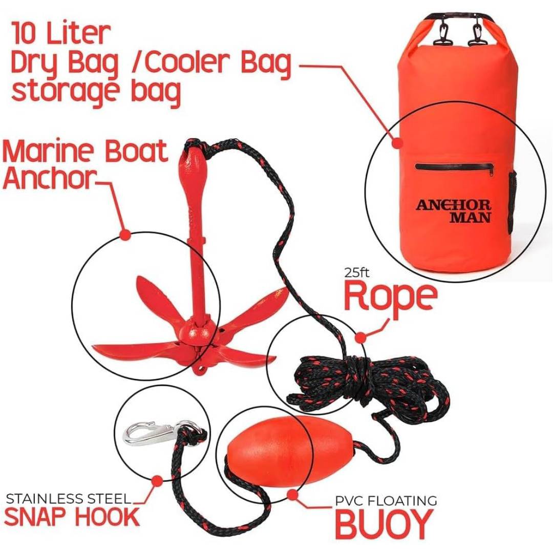 Anchor-Man 3.5 LB Folding Kayak Complete Grapnel Anchor - 10L Storage Kayak Anchor - Mushroom Anchor, Jet Ski Ancho