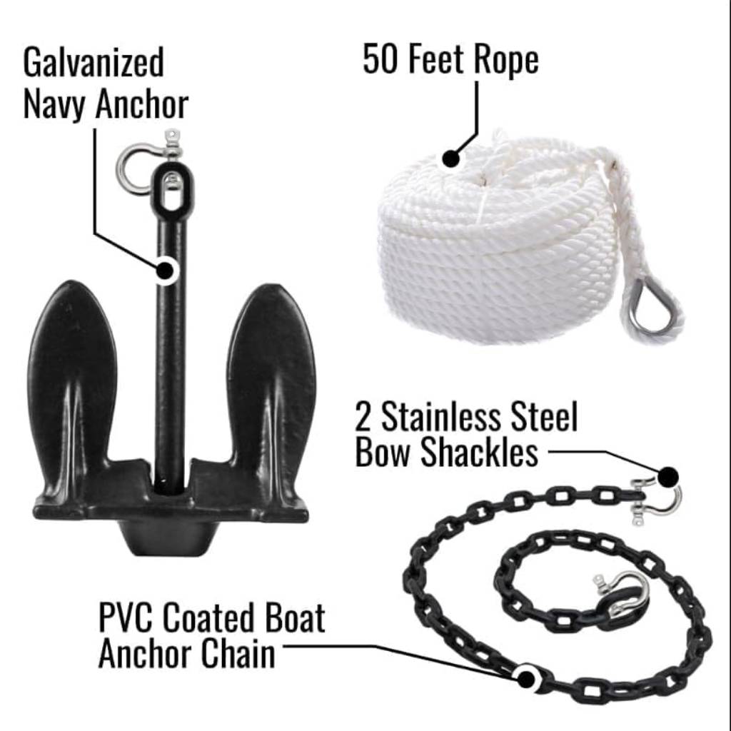 Jet Ski Anchor Kit Kayak Anchor Kit PVC Coated Boat Anchor Chain with Stainless Steel Shackles with 50 Feet Rope An Anchor-Man