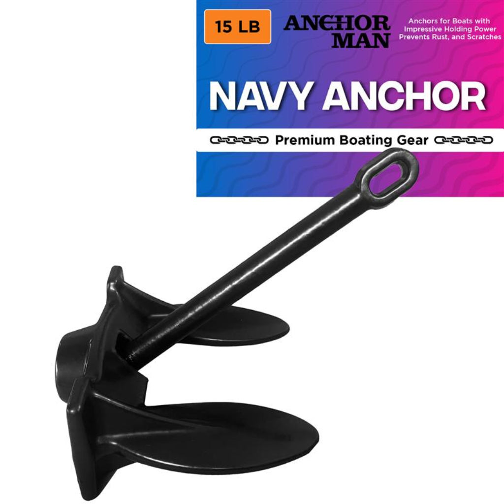 Anchor-Man Navy Anchor(5lb / 10lb / 15lb / 20lb) Black Vinyl Coated Naval Anchors for Boats with Impressive Holding