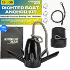 Anchor Kit 25lbs with 100ft Nylon Rope, 4ft PVC Coated Chain, 3 Stainless Steel Bow Shackles & Heavy Duty PVC Storage Bag – Complete Boat Anchor System for Lakes & Rivers